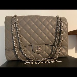 Chanel 09A Grey Caviar Maxi SHW Flap